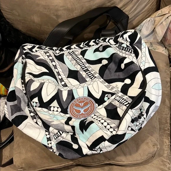 Salvage Sacs NWT Pucci Black, White and Light Blue Geometric Shoulder Bag. RARE! - Picture 1 of 3